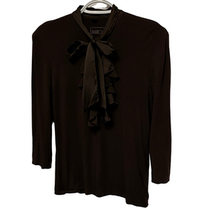 Basler Dark Brown Top With Tie and Ruffles Size 38